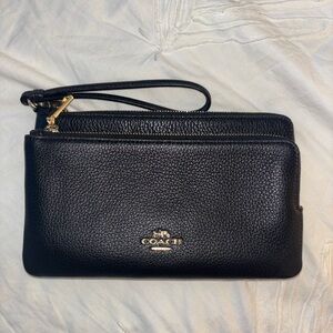 Coach Pebbled Black Leather Wristlet